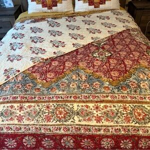 Pottery Barn Zarina Block Print Reversible Quilt, Queen, Red/Ivory $299